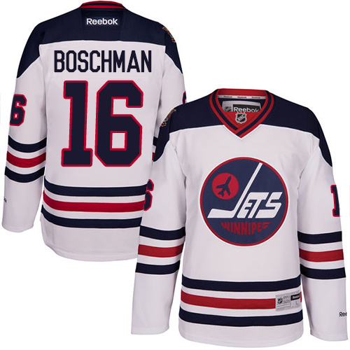 Mens Reebok Winnipeg Jets 16 Laurie Boschman Authentic White 2016 Heritage Classic NHL Jersey